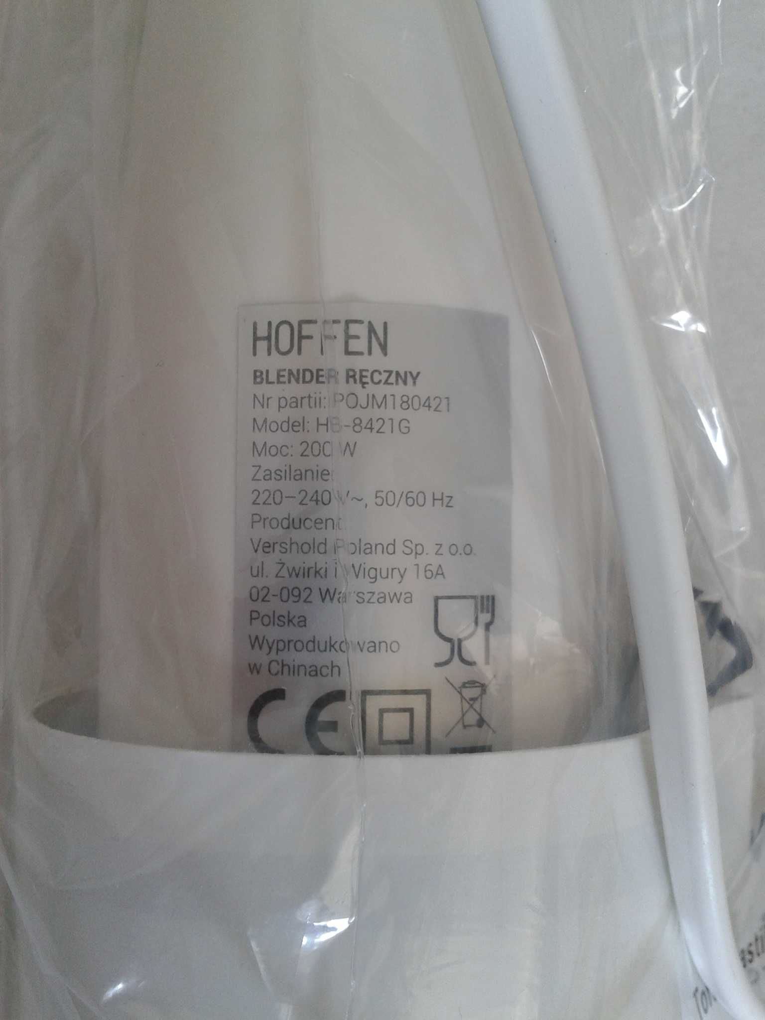 HOFFEN Blender ręczny 200W TURBO biały / szary z uchwytem, w pudełku