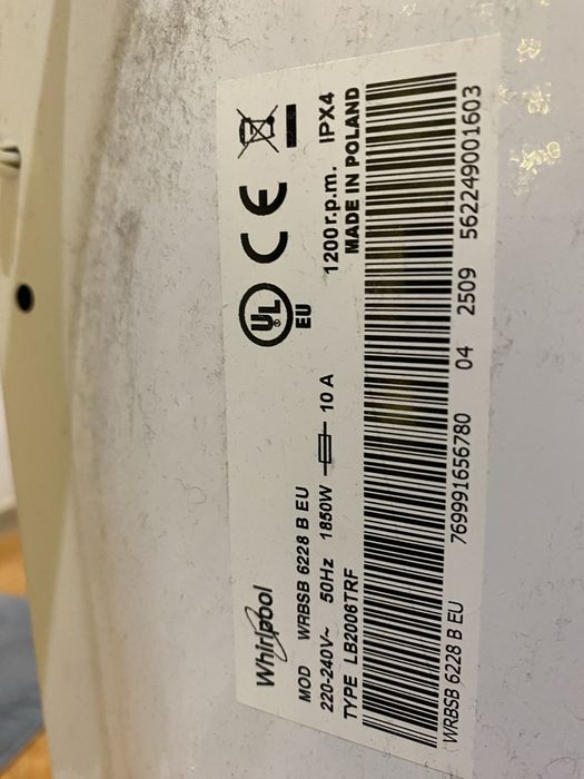 Pralka Whirlpool WRBSB 6228 B EU Slim 6kg Sprawna łozysko do wymiany