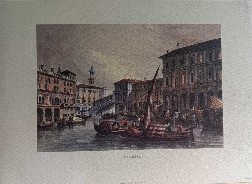 Coleção de 8 litografias de gravuras antigas de Itália