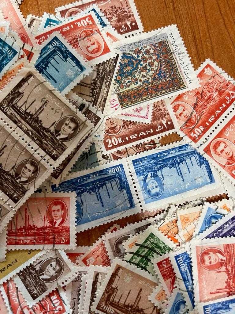 Vários lotes de 100 selos antigos do Irão