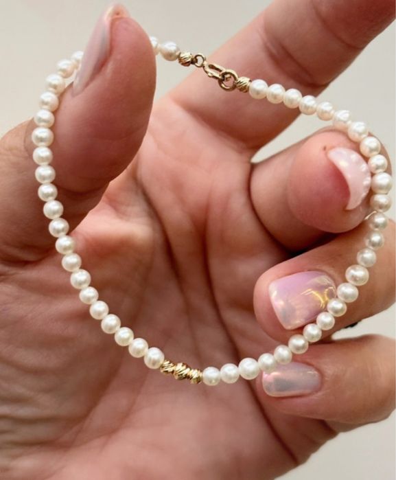 Bransoletka z perel naturalnch, zloto 585