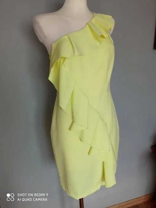 Sukienka z falbaną ,żółta,neon