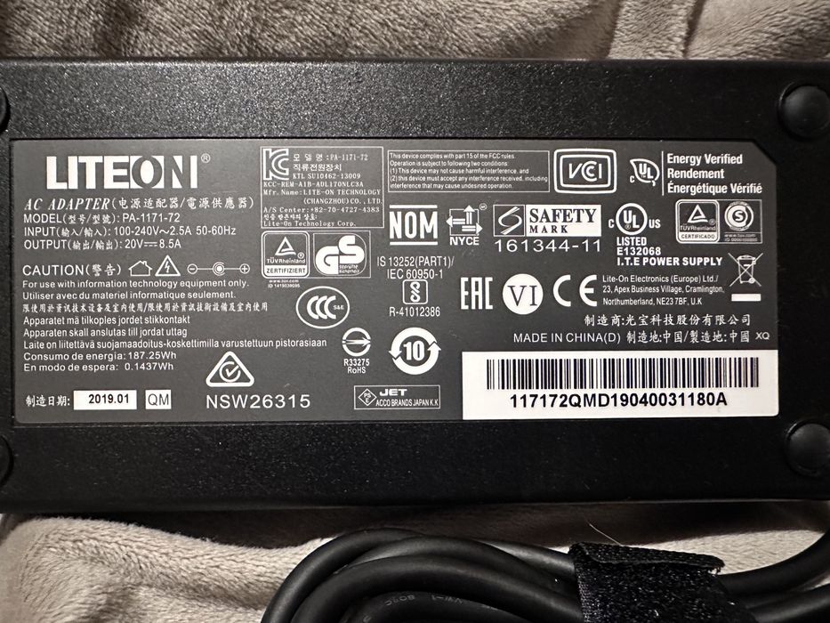 Оригінальні Б/Ж 20V 8.5A 170W Asus, Lenovo, Nitro, Predator.