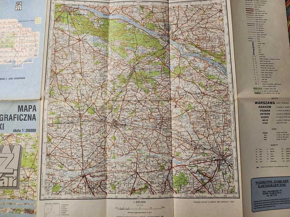 Zestaw 42 sztuk Map topograficznych Polski skala 1 do 200 tysiecy