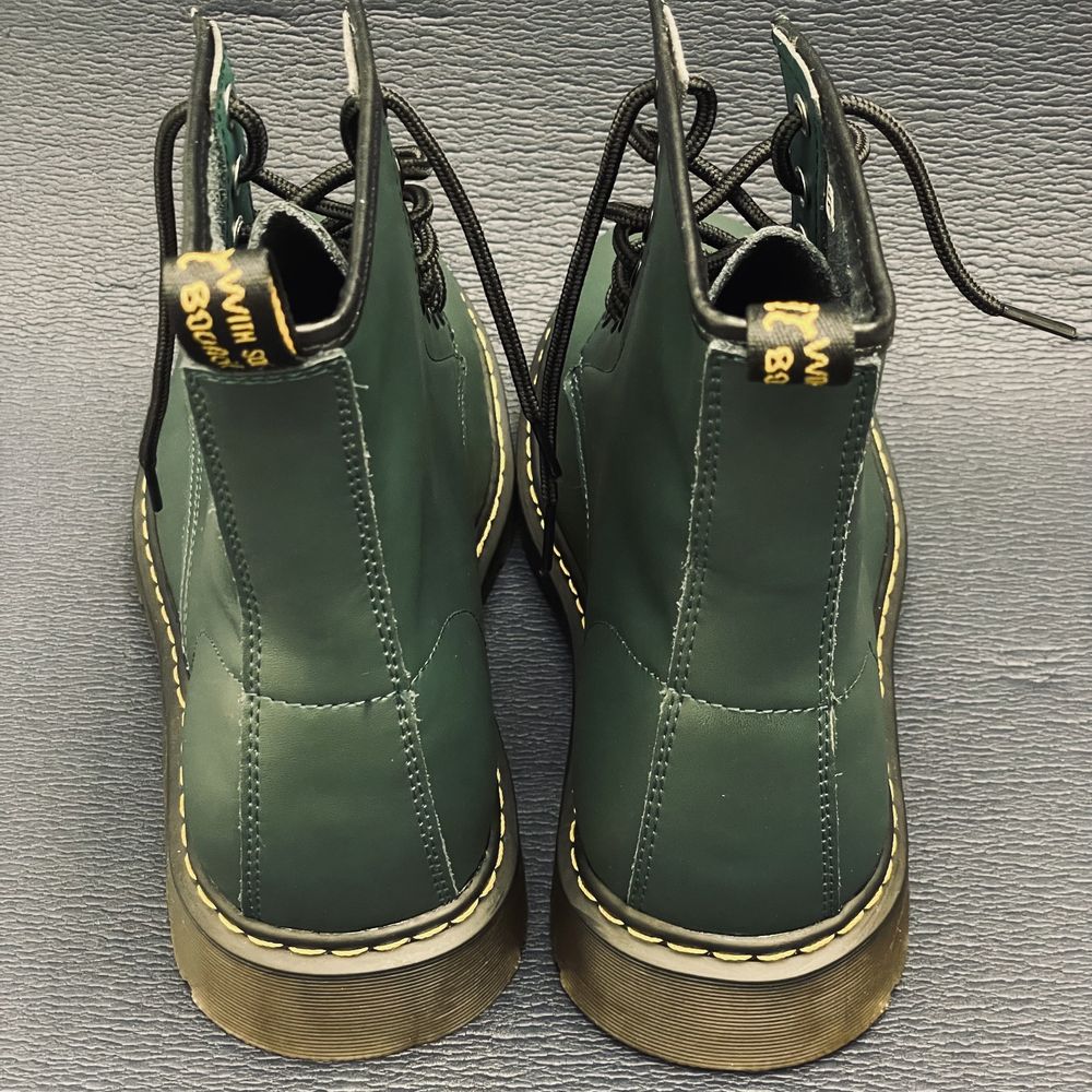 Botki glany zielone 8 dziurek ala martensy unisex traperki skórzane