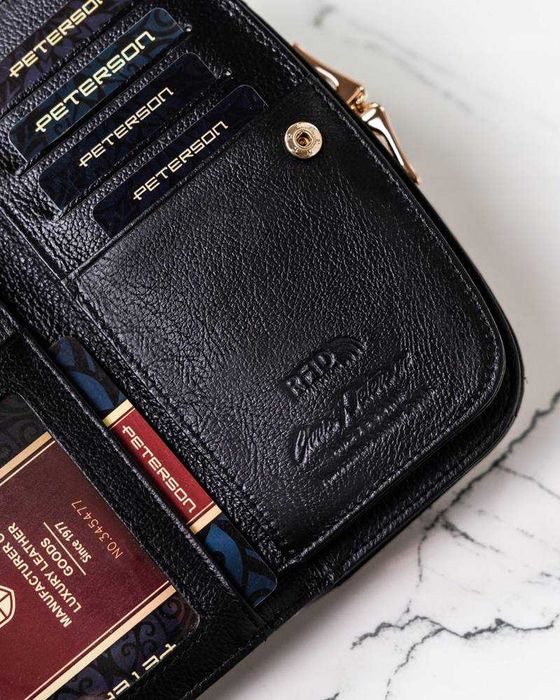 Portfel Damski PETERSON Poziomy Duży SKÓRZANY Elegancki LAKIEROWANY