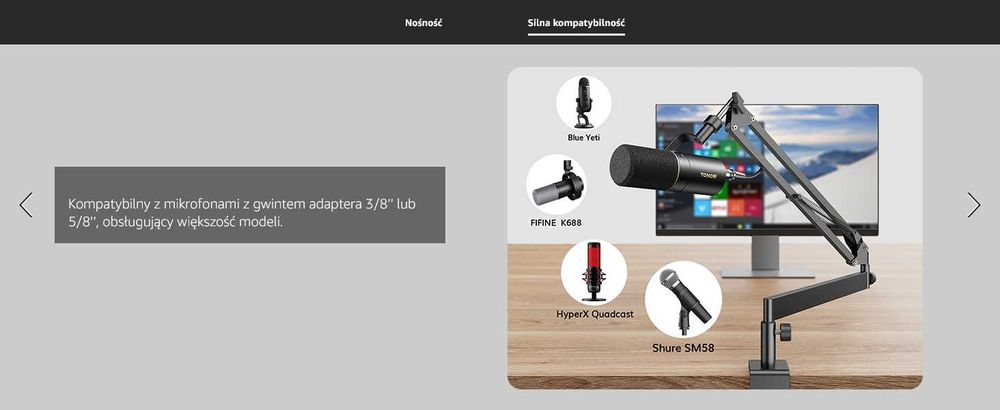 Statyw mikrofonowy biurkowy TONOR T20LP do Blue Yeti, podcast