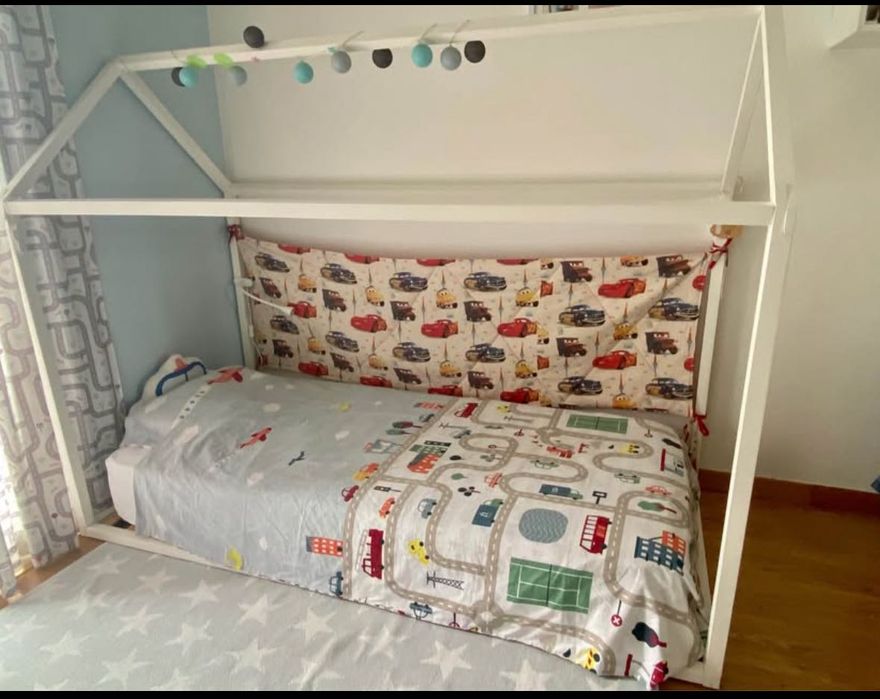 Cama madeira Montessori c/estrado em branco
