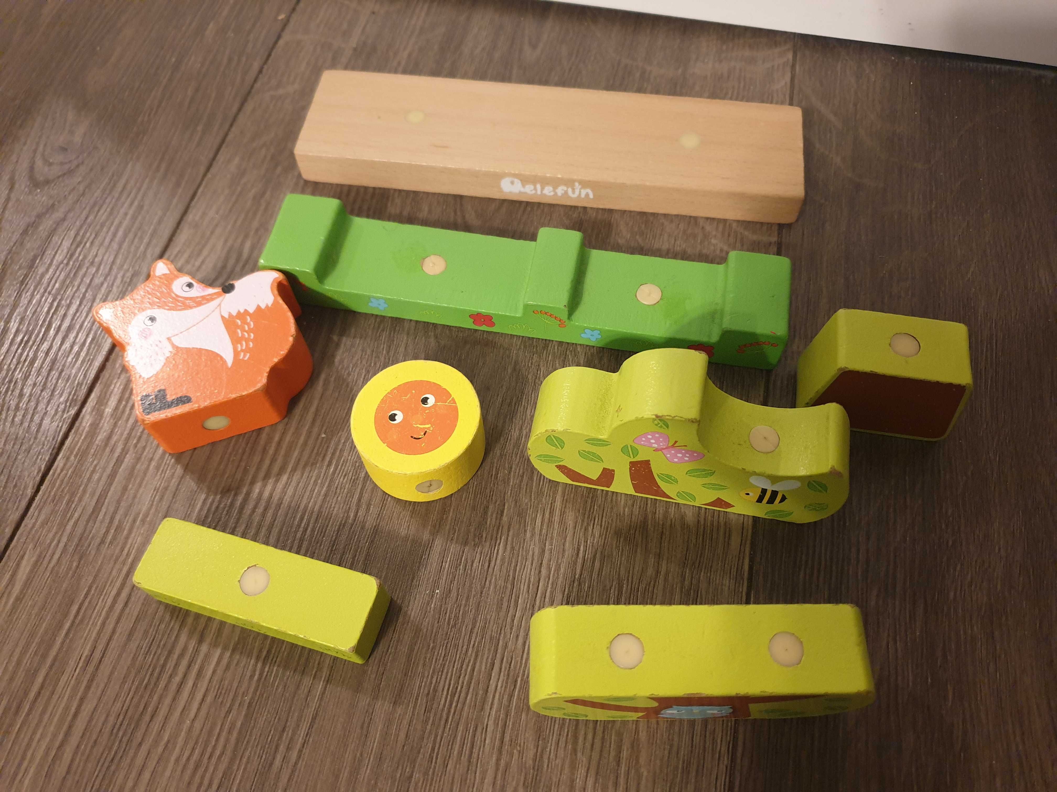 Drewniana układanka magnetyczna las puzzle 3D magnes Montessori Elefun