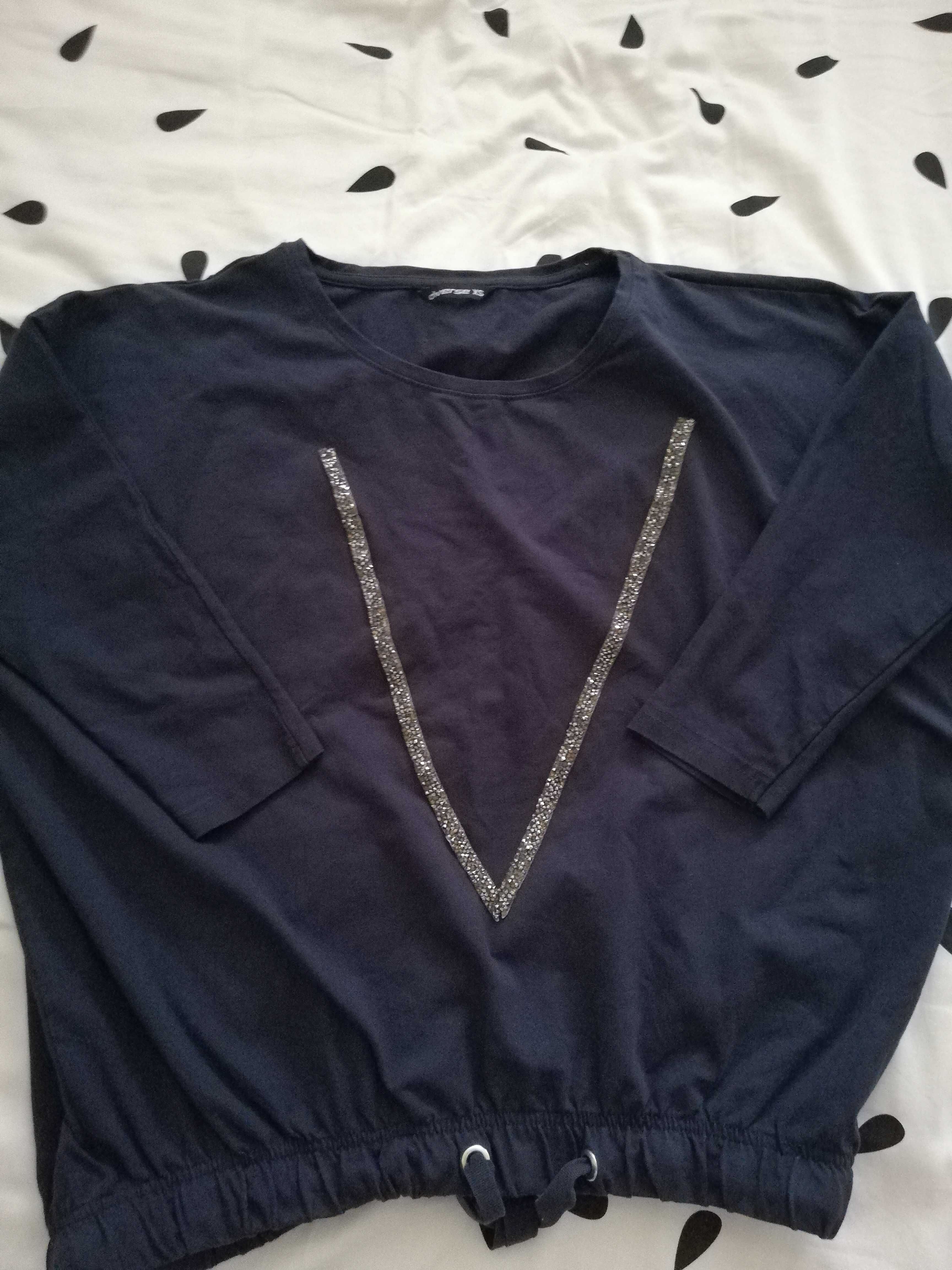 bluzka DIVERSE xs s oversize granat litera V cekiny