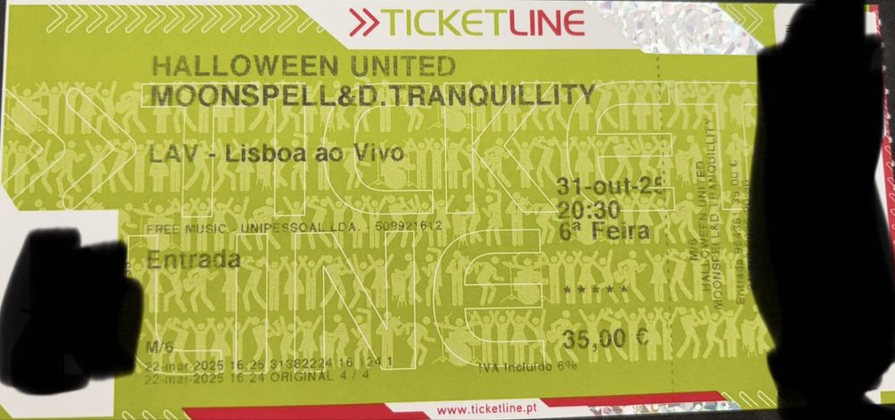 Bilhete Halloween United - Moonspell + Dark Tranquillity LAV