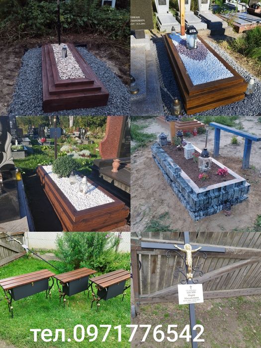 Ящики,скриньки під лавки,хрести,надгробки.