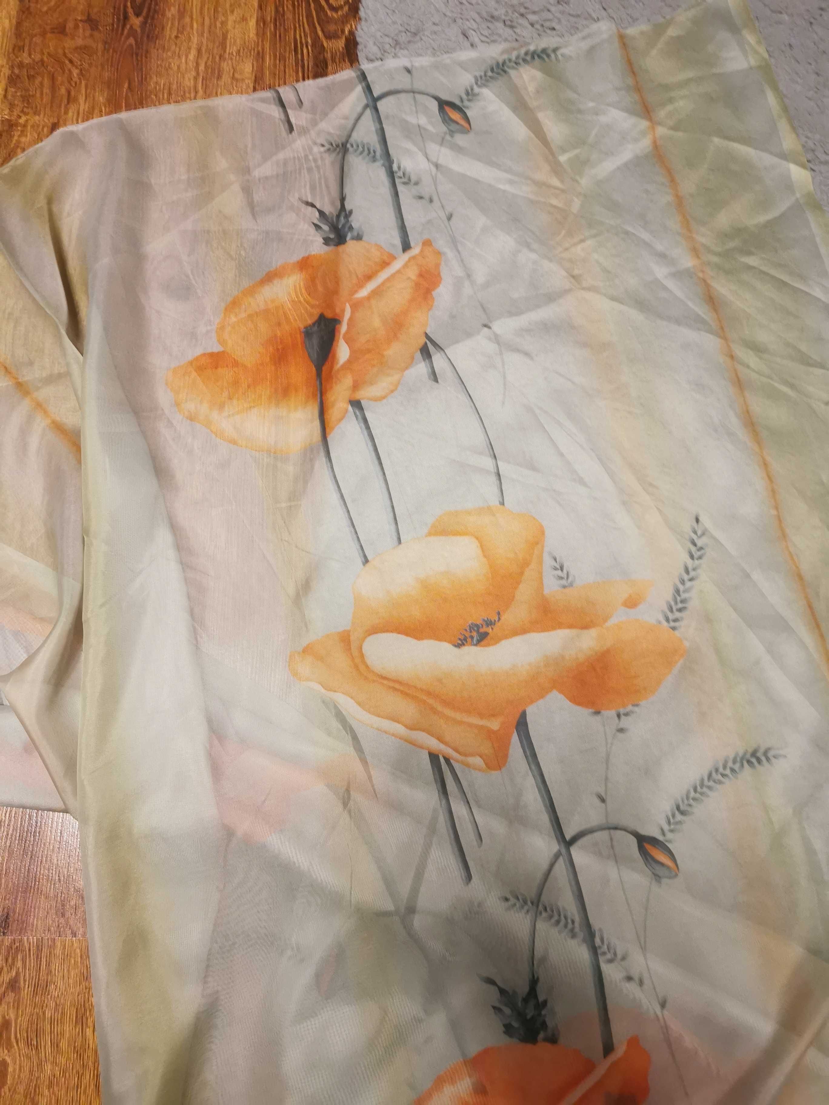 Pastelowe kwiaty Maki Firana szyfonowa szer : 150 cm. 10 metrów Nowa