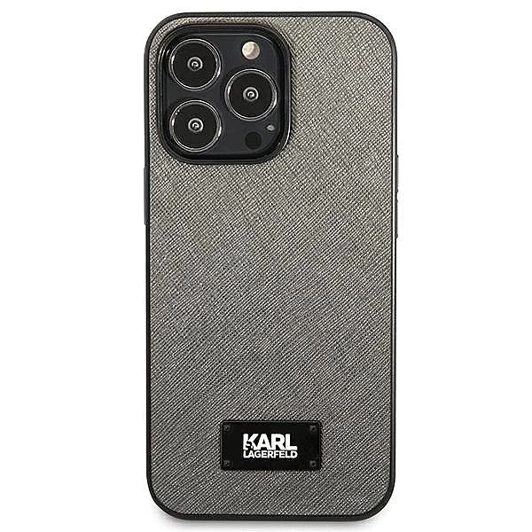 Etui Karl Lagerfeld Saffiano Plaque na iPhone 13 Pro Max 6,7" - srebrn