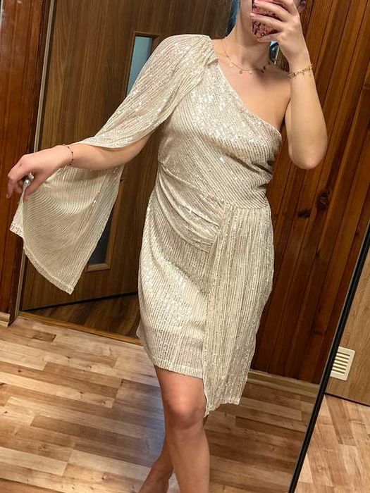 Złota sukienka z cekinami cekinowa wesele andrzejki sylwester impreza