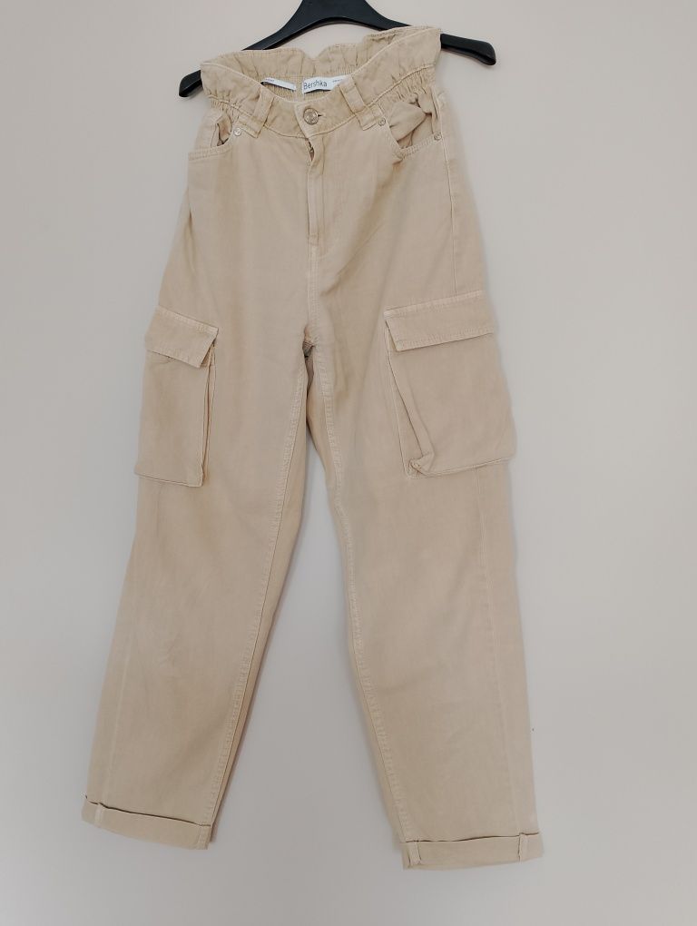 Spodnie jeansy cargo bojówki Bershka y2k alternative vintage swag XS