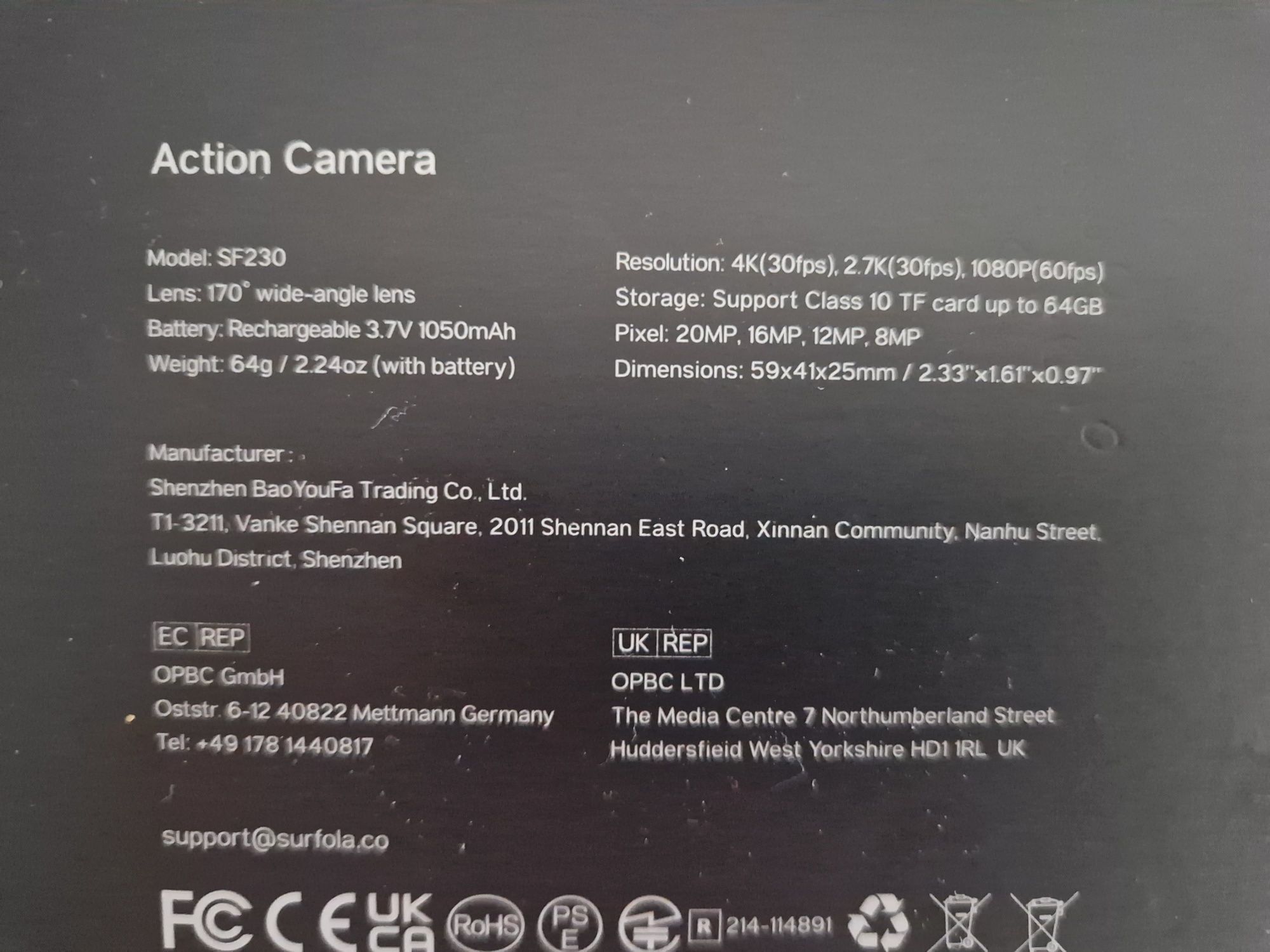 Action Camera SF230 SURFOLA