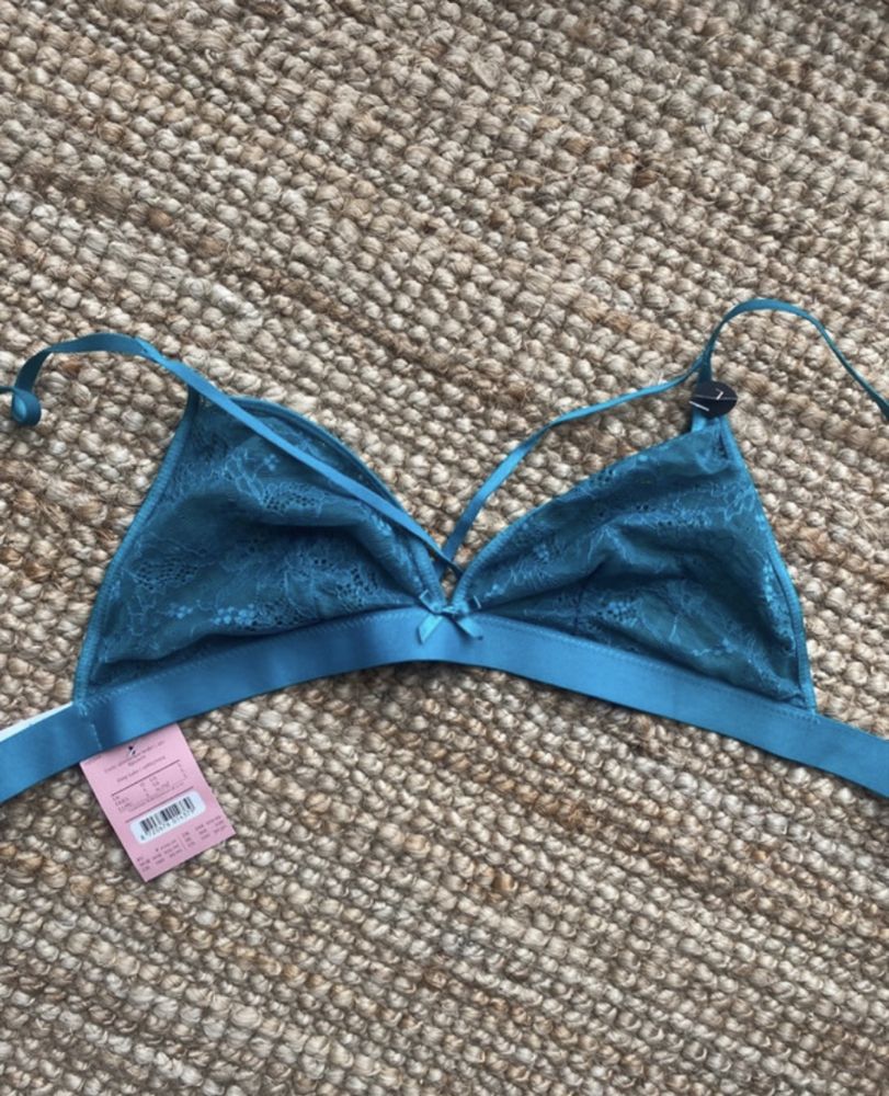 hunkemoller stanik cienki top niebieski koronkowy L