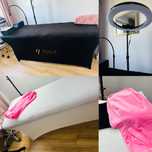 Łóżko do stylizacji rzęs i lampa