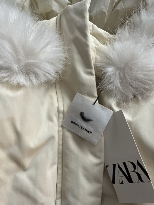 Zara kremowa kurtka zimowa puchowa xs nowa z kapturem