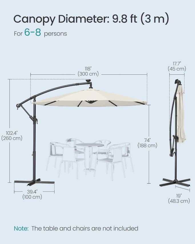 Beżowy parasol ogrodowy SONGMICS 3m z solarnymi LED GPU118M01
