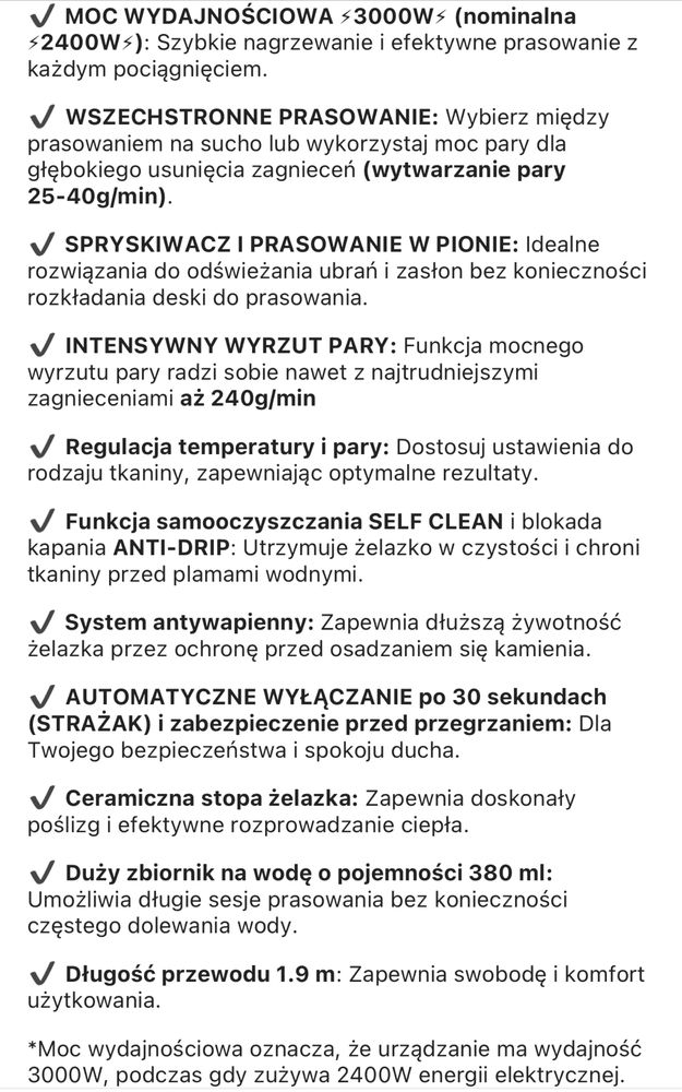 Żelazko duze parowe pion i poziom para