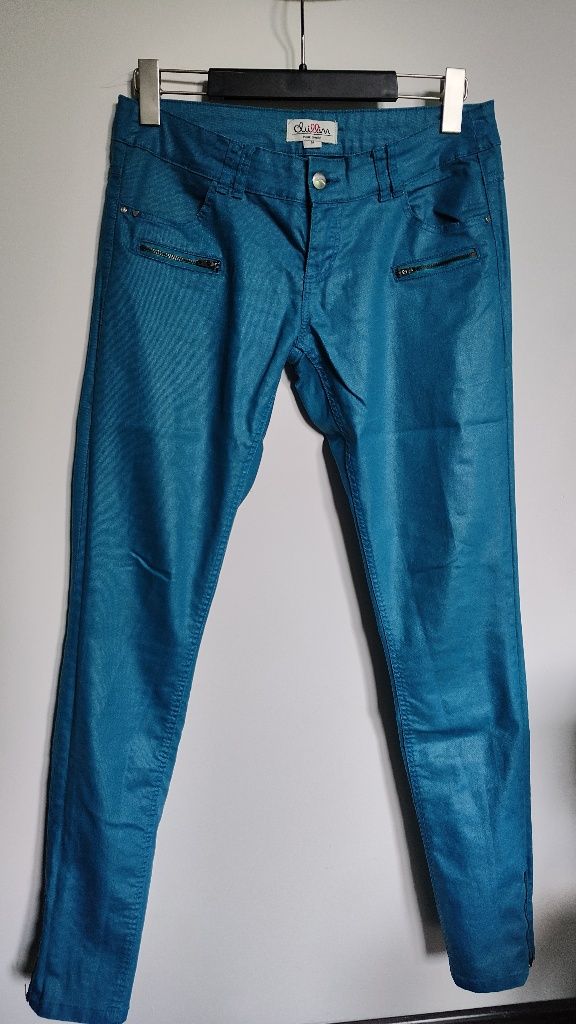 Turkusowe niebieskie spodnie Chillin śliskie M