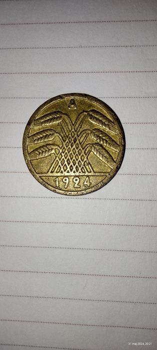 Moneta monety 5 oraz 10 pfennig, rentenpfennig, Niemcy, Reich,