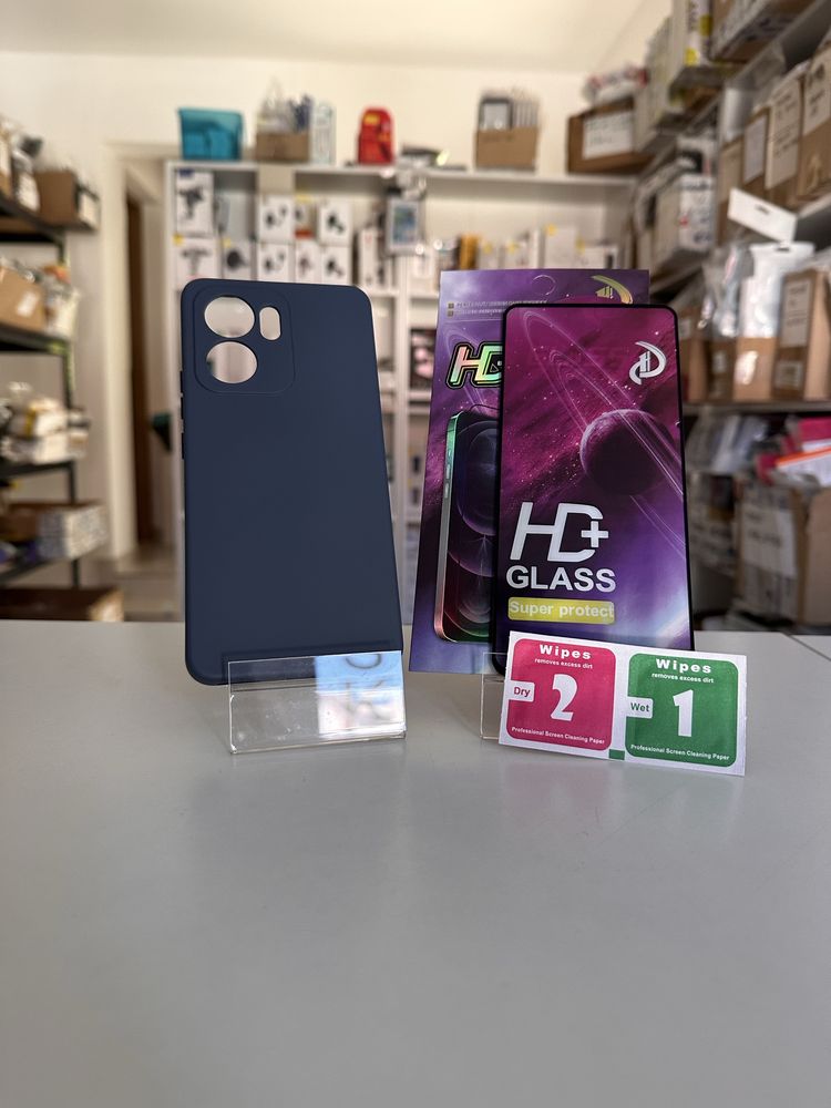 Etui silicon granatowe + SZKŁO cały ekran 9D do OPPO RENO 13F 5G