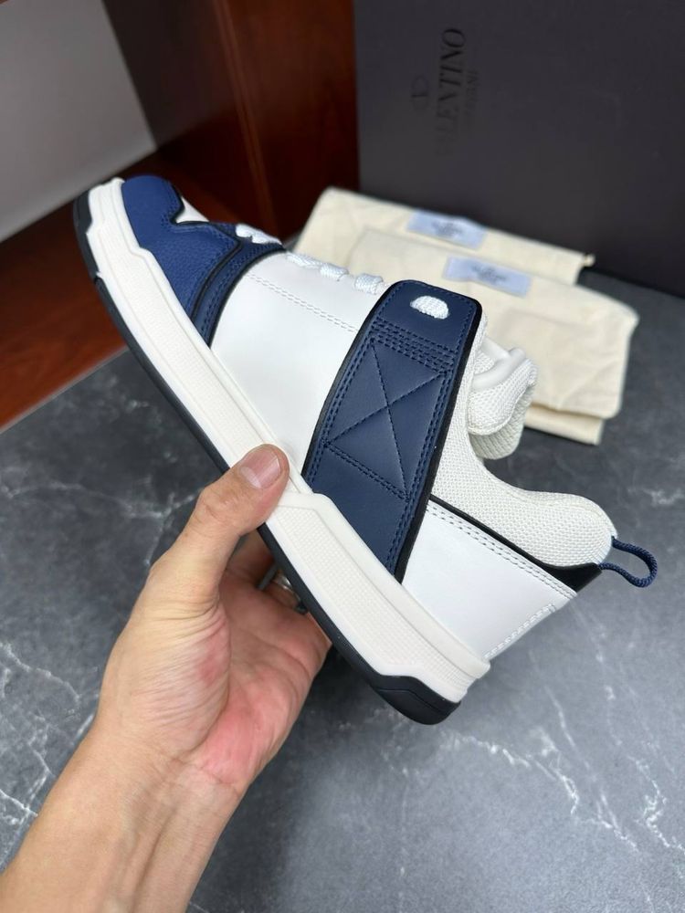 Мужские кроссовки кеды белые VALENTINO с синей вставкой Оригинал