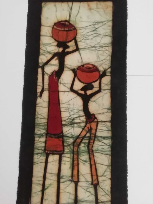 Tela em serigrafia africana arte artesanal, abstrato figuras humanas.