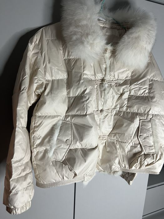 Пуховик на качином пуху  з натуральним хутром єнота