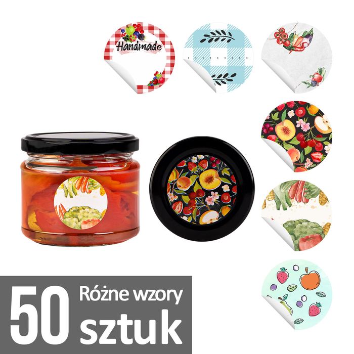 50x etykiety okrągłe samoprzylepne na przetwory, słoiki, słoje 36 mm