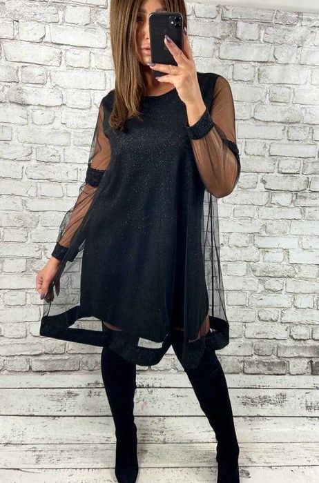 SUKIENKA TIULOWA Błyszcząca Plus Size