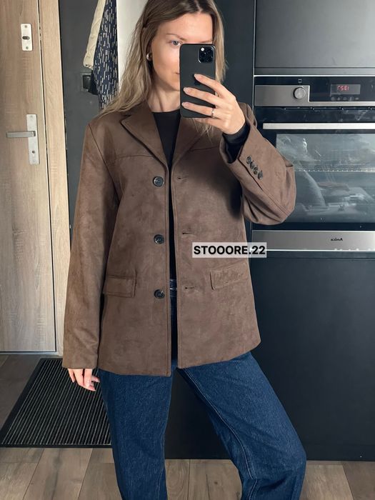 Замшевий піджак H&M, шоколадний блейзер жакет  - розмір S