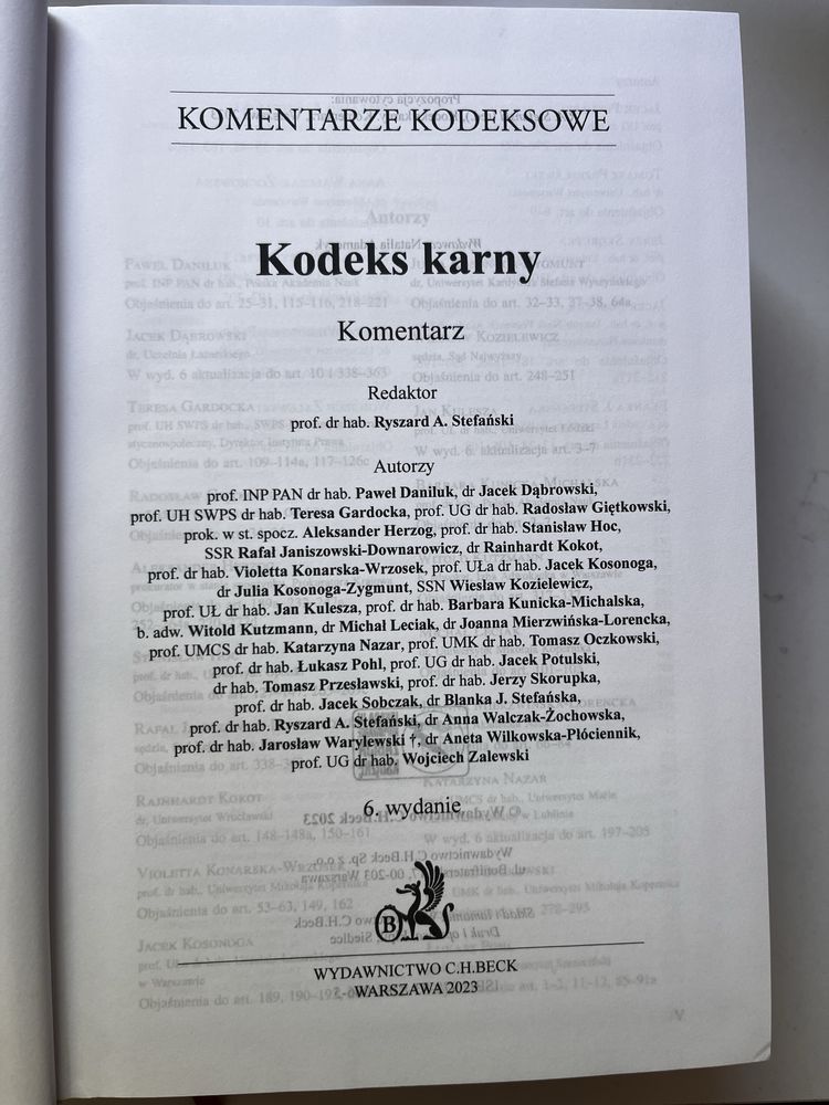Kodeks karny Komentarz, CH Beck, wydanie 6, 2023