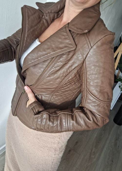 Kurtka skorzana ekoskora brązowa S