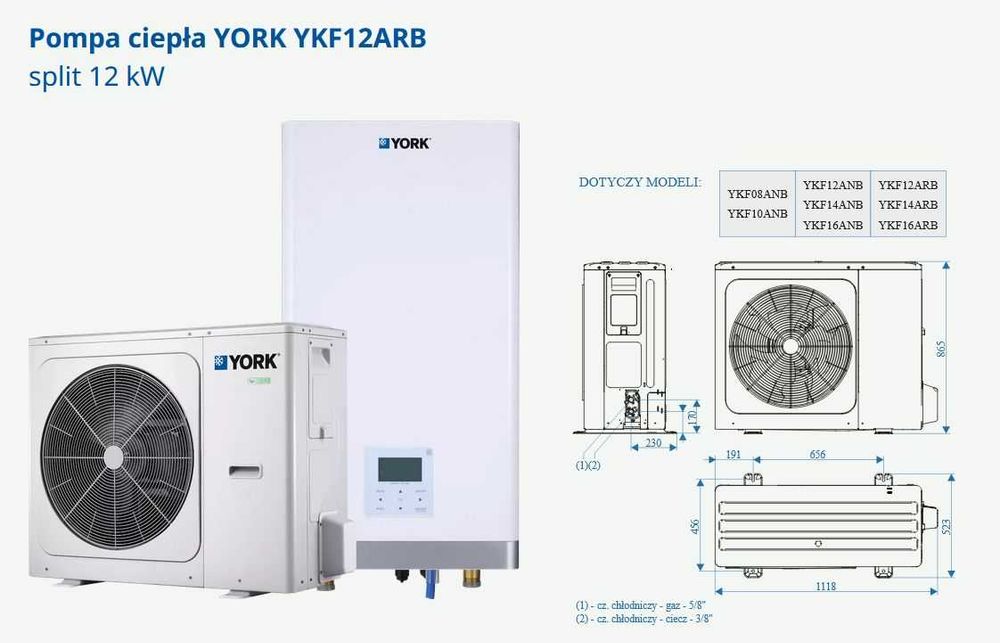 Pompa ciepła YORK SPLIT YKF12ARBW 12kW R32 (23%, brutto)