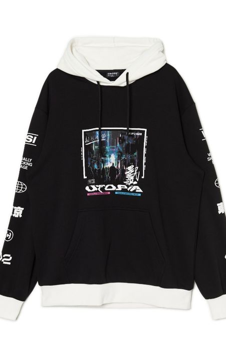 Czarno-biała bluza z kapturem