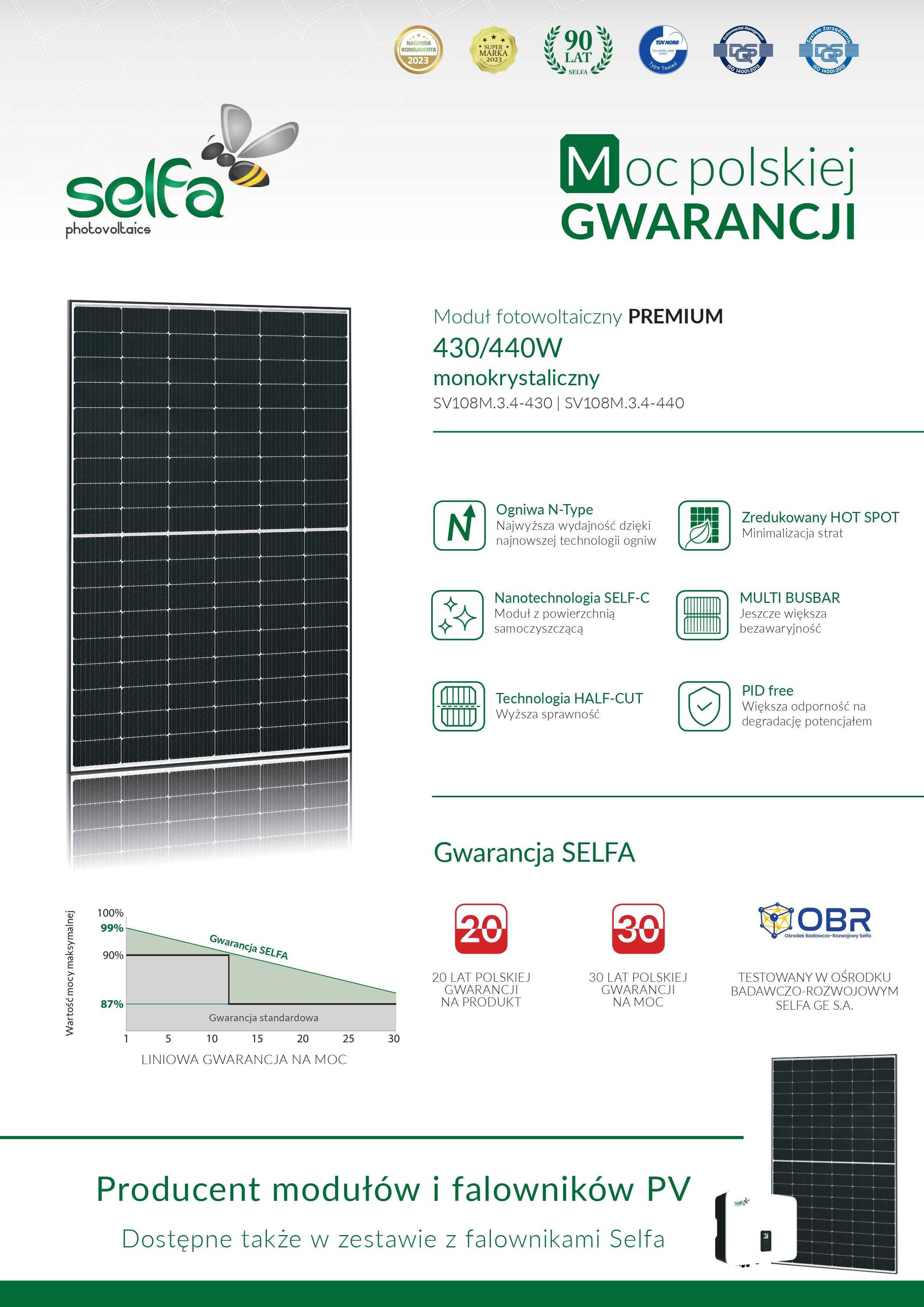 Moduł fotowoltaiczny Selfa 430 W Premium moduł N-Type polska gwarancja