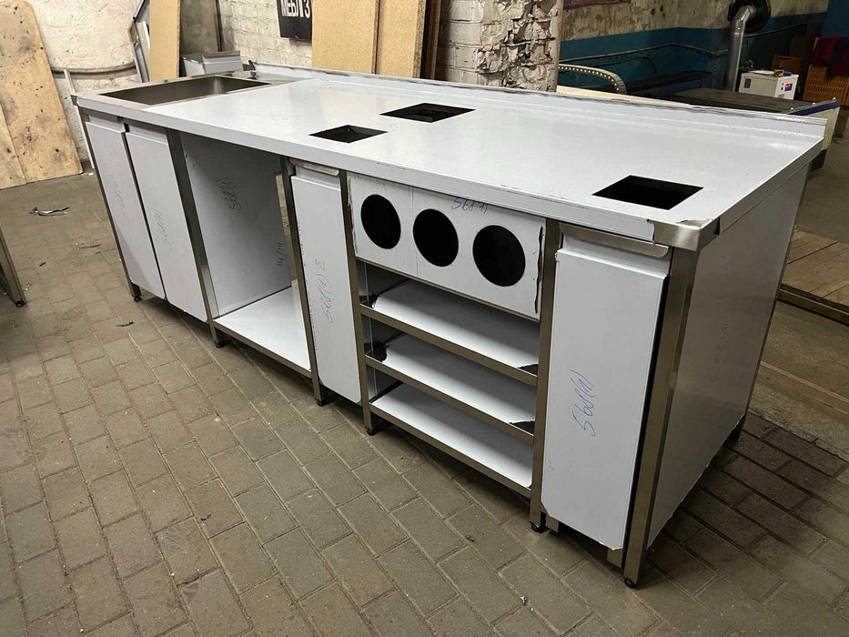 Столи, мийки, стелажі, полиці, сушки, тумби, витяжки з нержавійки