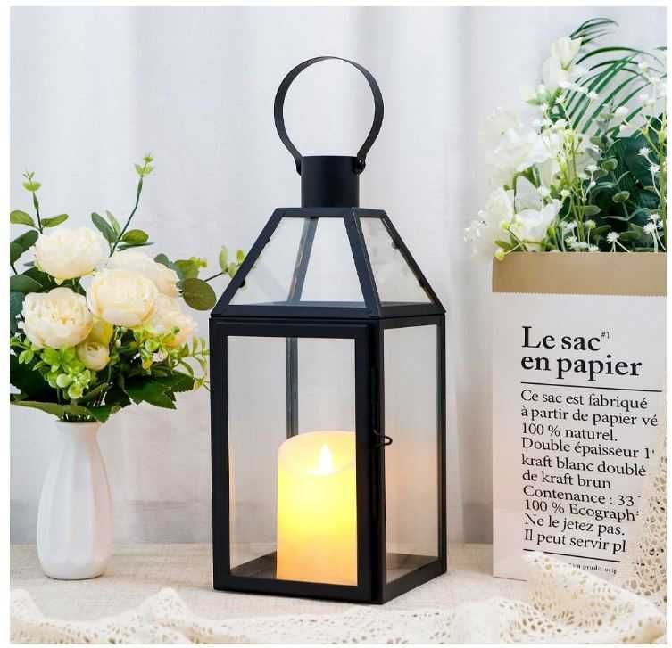 Duży lampion/latarnia 40.5cm ze stali nierdzewnej kolor czarny