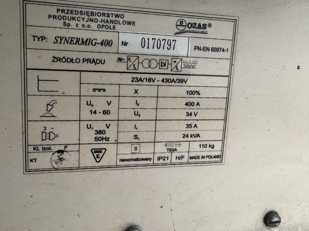 Migomat spawarka OZAS Synermig 400
