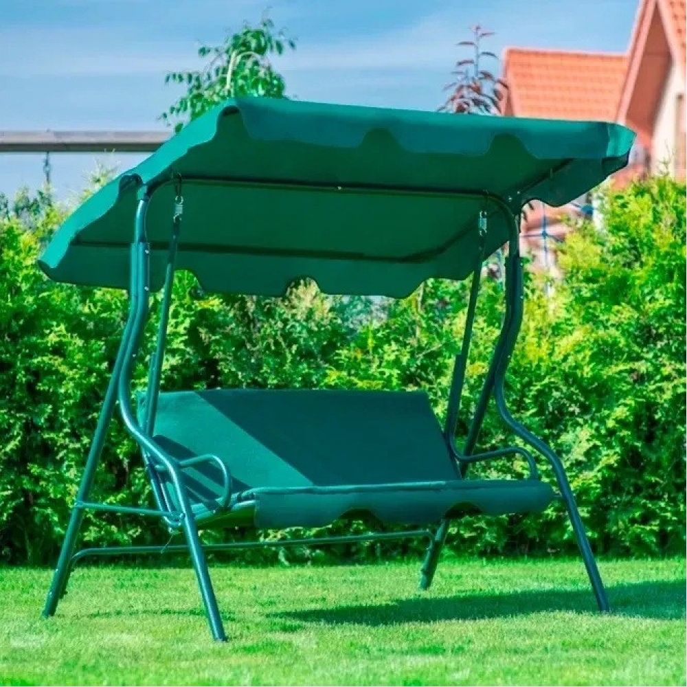 Садова гойдалка 4Р Garden зелена, сіра. Шизлонг, лавка.
