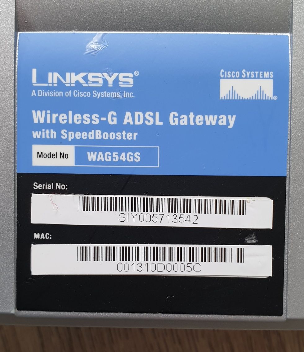 Ruter Linksys WAG54GS Cisco System.