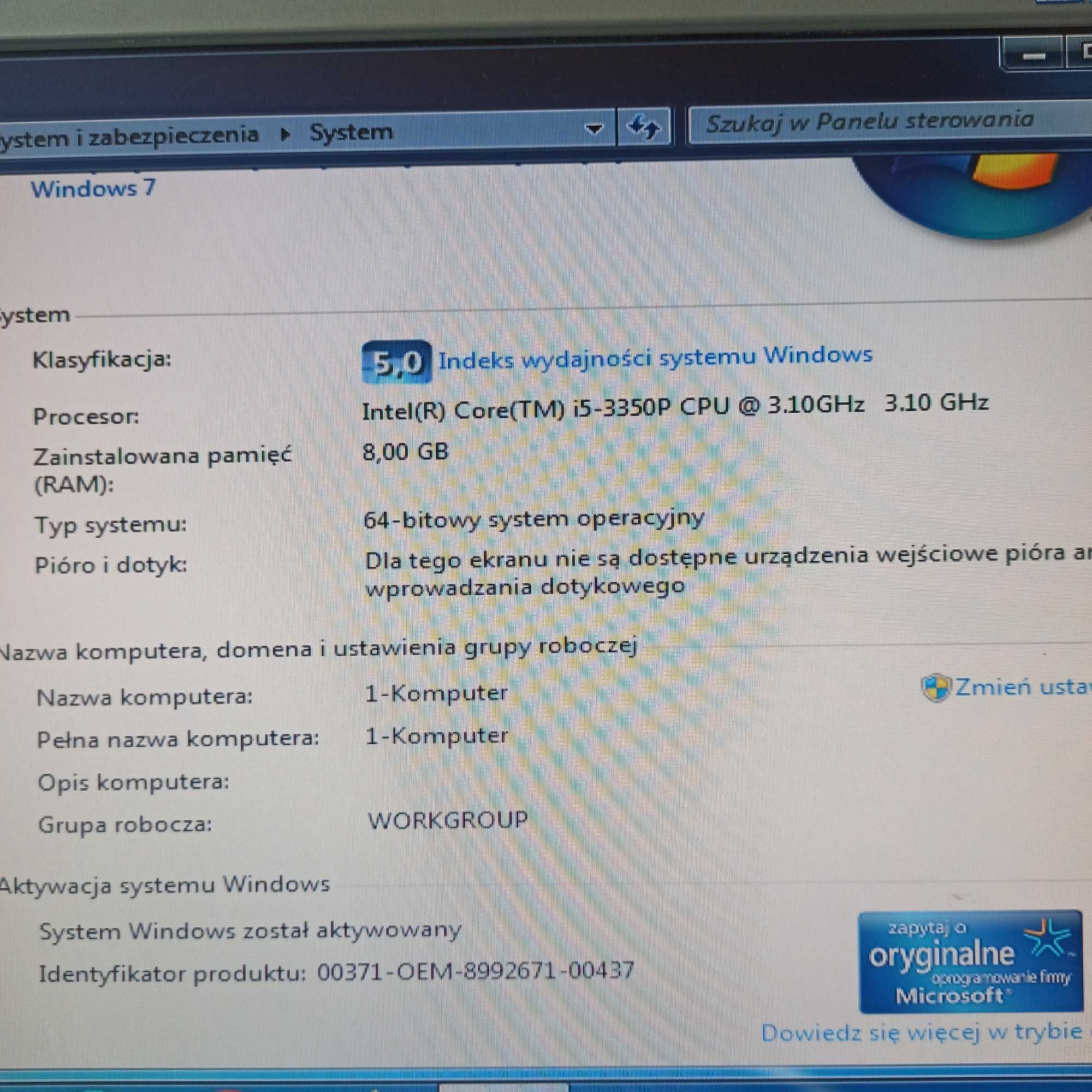 Sprawny komputer: Intel i5-3350P 4x3,1GHz/RAM8/SSD120+HDD500/GT520