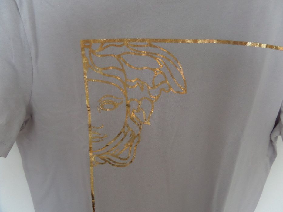 Koszulka T-shirt VERSACE Siwa Złote Logo Nowa Kolekcja XL Mega Design