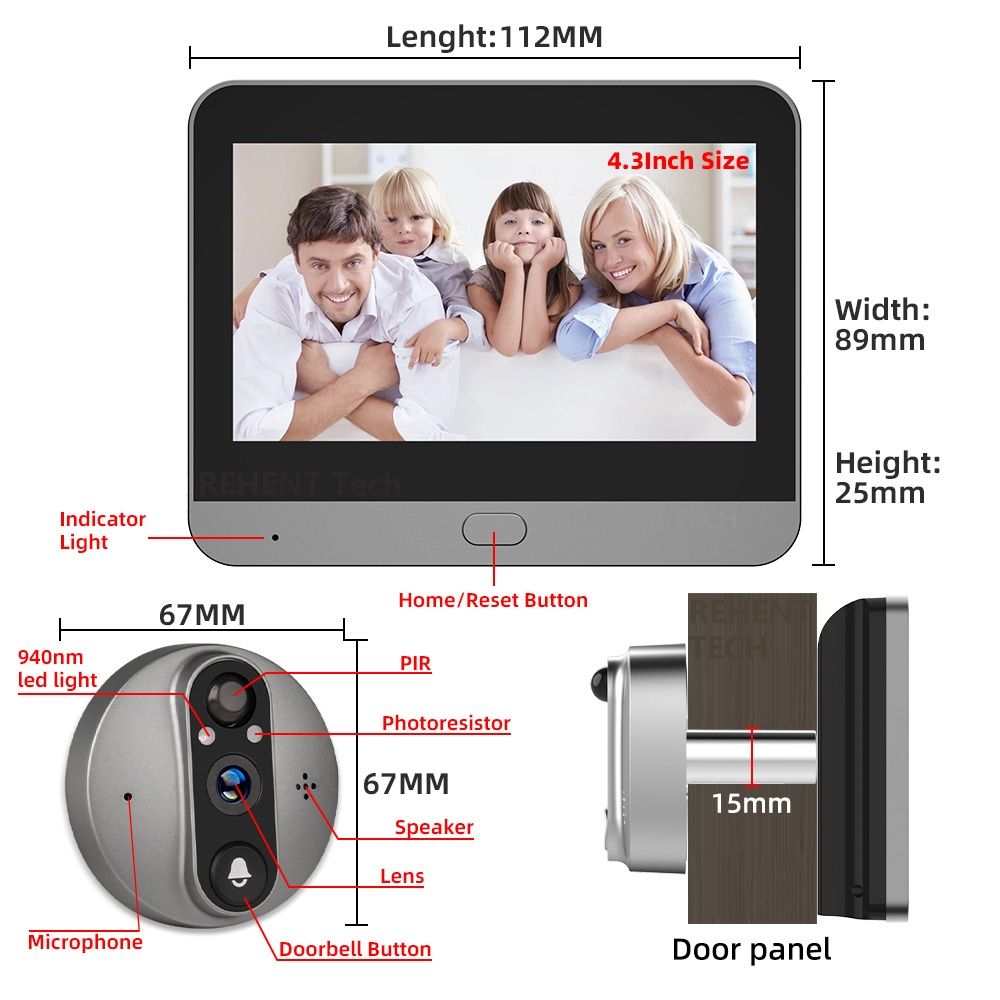 Wideowizjer WiFi HD 3MP + Monitor 4,3" | Zdalny Podgląd TUYA | Idealny