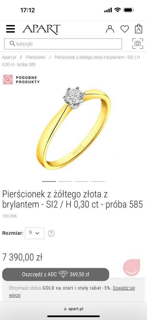 Sprzedam pierścionek zaręczynowy z Brylantem / Diamentem firmy APART
