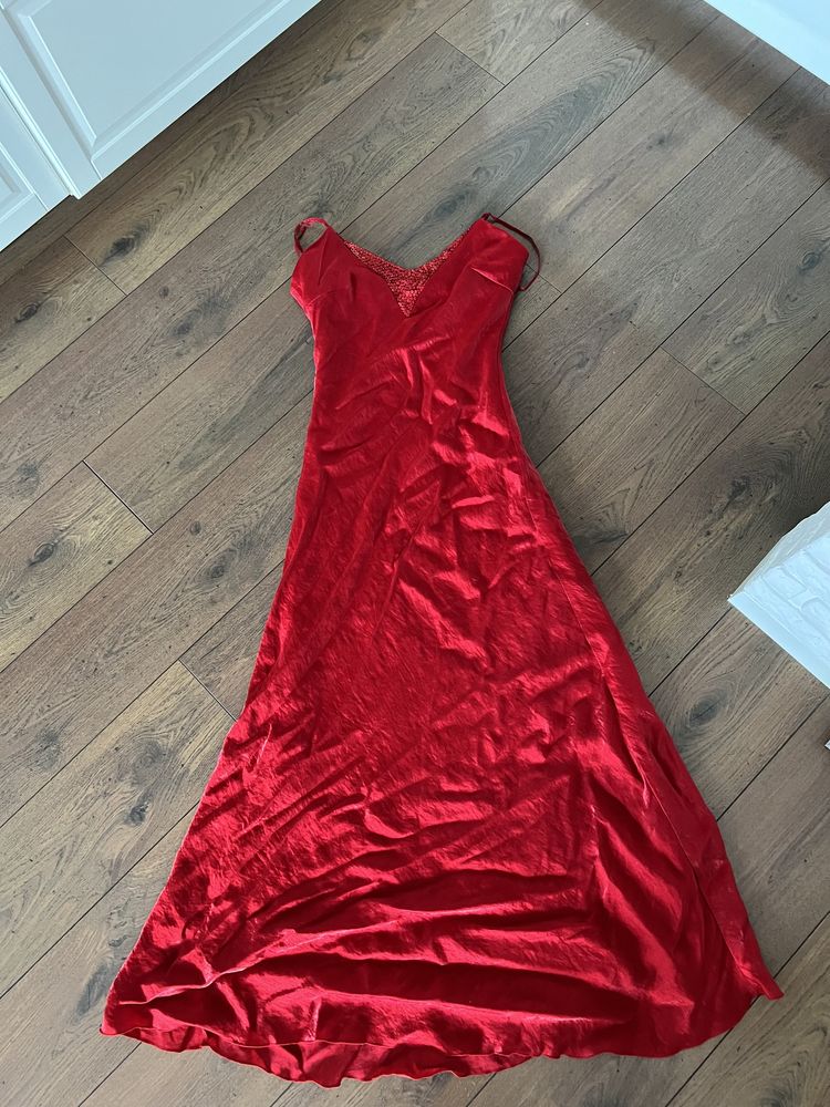 Nowa z metką elegancka suknia do ziemi sukienka czerwona L bal wesele